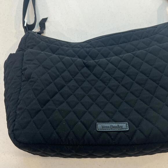 Vera Bradley Solid Black Glenna Quilted Shoulder Bag Purse Red Rose - Picture 2 of 9